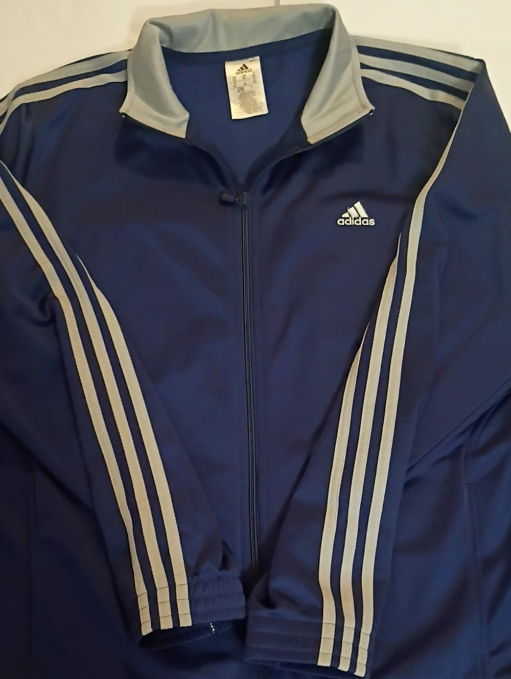 adidas Men's Navy Blue Performance Track Zip Up Jacket with Light Gray Stripes